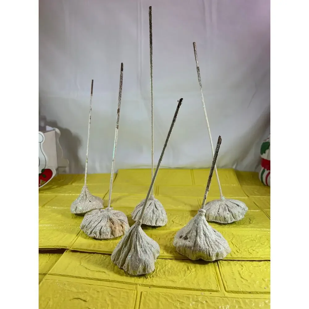 Vintage Lotus Seed Pod Floral Picks Christmas Holiday White Silver Set